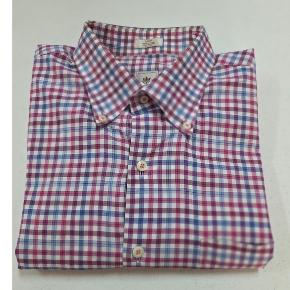 Peter Millar Other - Peter Millar Mens Large Plaid Button Down Shirt Purple Blue White Cotton L Long